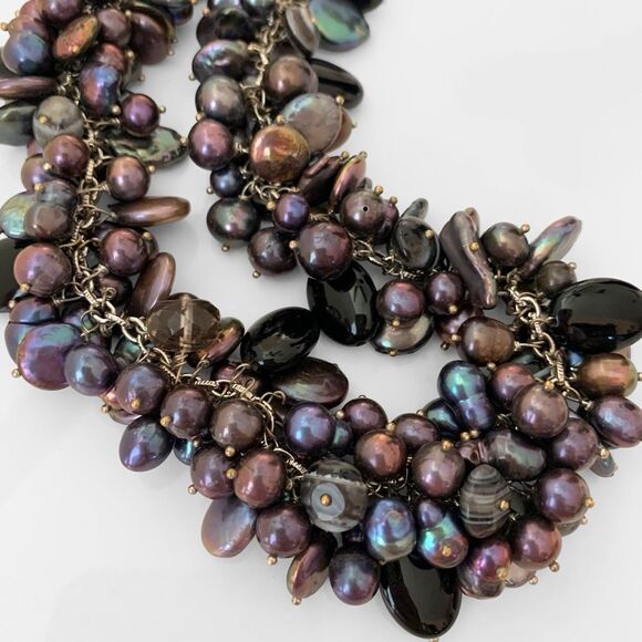 Baroque Freshwater Peacock Pearl Cluster Necklace - Picture 4 of 7